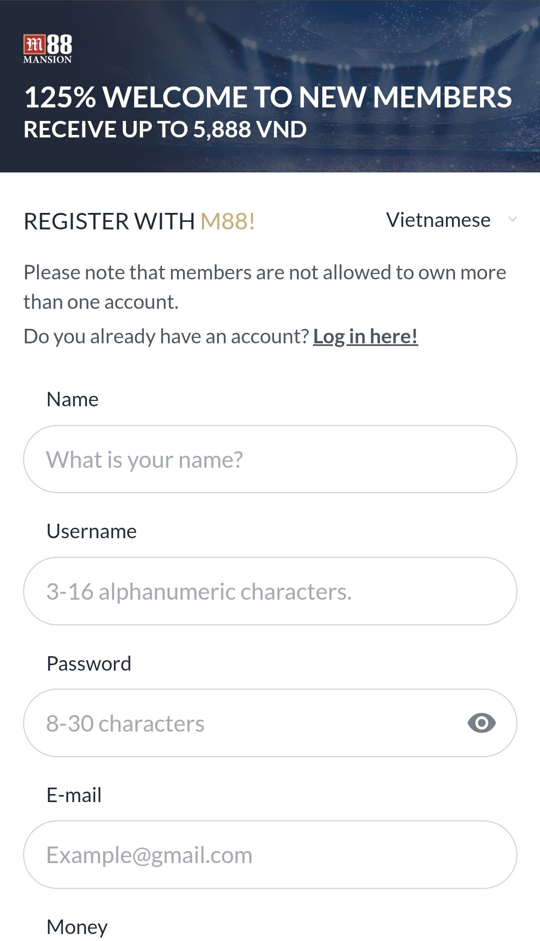 Register with M88