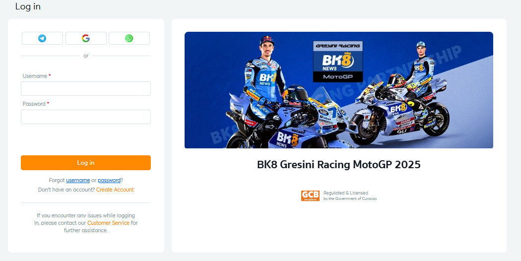 BK8 login button BK8 login button